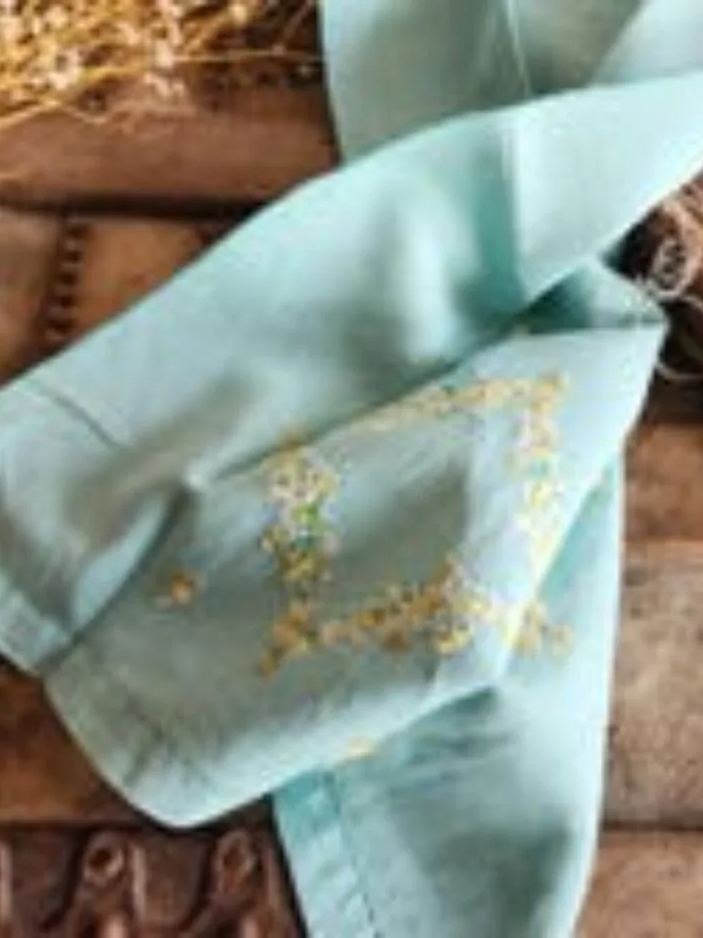 Vintage 1930s Tea Towel, Mint Green Linen with Daisy Floral Embroidery Fingertip